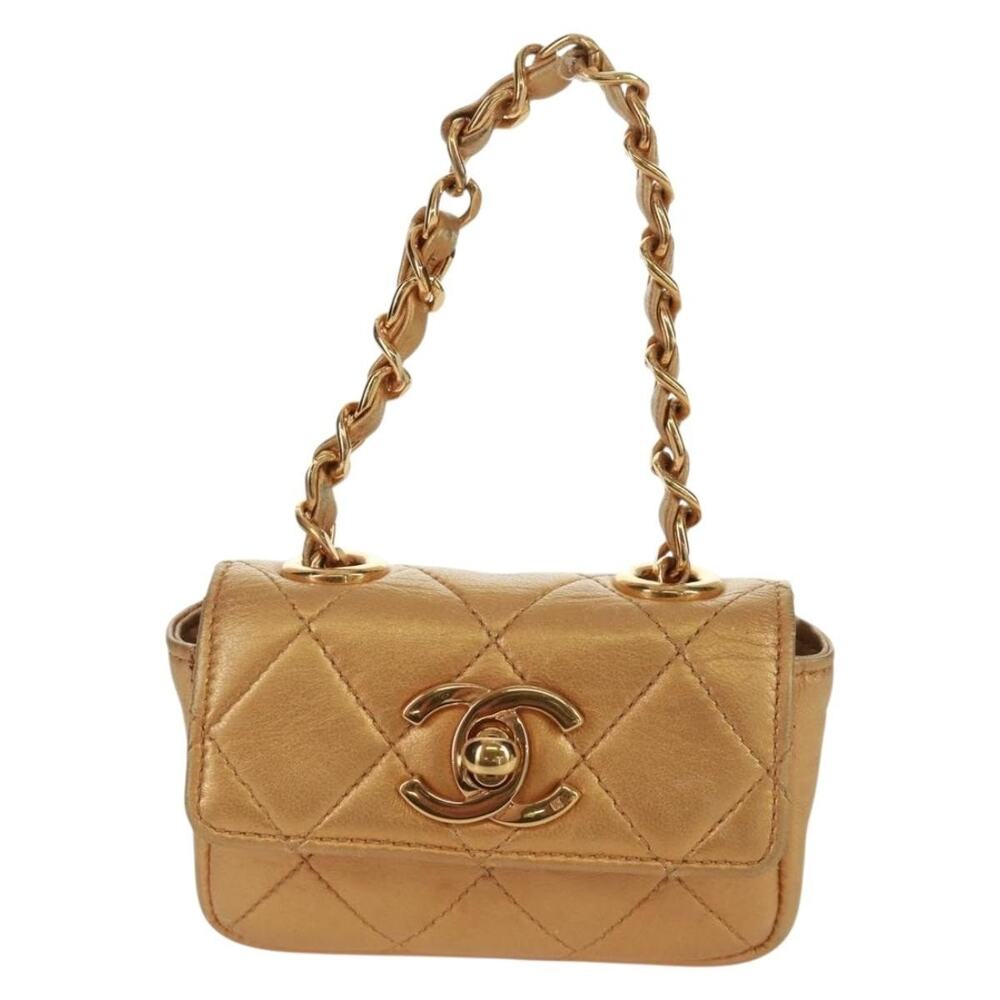 Chanel Mini Matelasse Lambskin 10 Chain Handle Pouch Gold